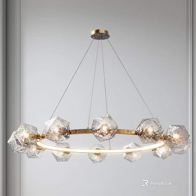 Modern Crystal Chandelier With Circular Brass Frame And Transparent Glass Ornaments 3d model 