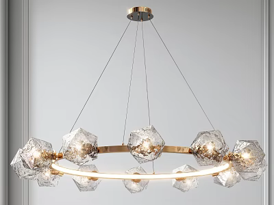 Modern Crystal Chandelier With Circular Brass Frame And Transparent Glass Ornaments 3d model