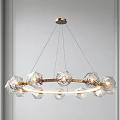 Modern Crystal Chandelier With Circular Brass Frame And Transparent Glass Ornaments