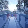 Snowy Winter Forest Landscape With Glass Walkway Transparent Railings And Snowy Trees