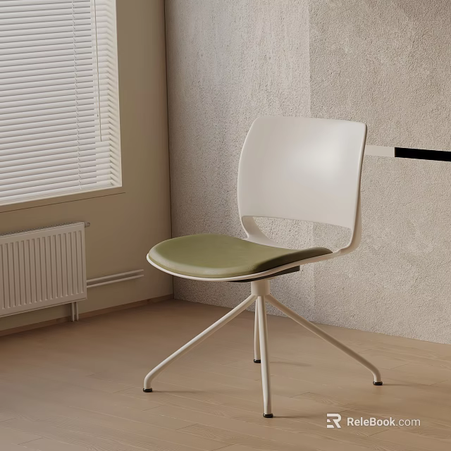 Modern Office Chair With White Backrest Green Seat Cushion And Metal Base In Bright Room 3d model 
