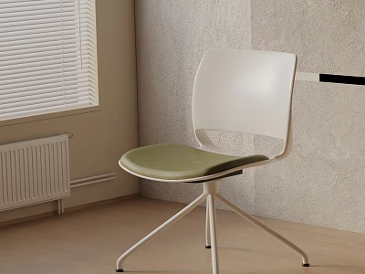 Modern Office Chair With White Backrest Green Seat Cushion And Metal Base In Bright Room 3d model