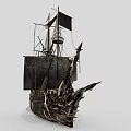 Fantasy Style Ship With Black Sails And Spiked Structure