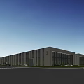 Modern Industrial Factory Exterior With Numbered Units 3 2 Large Windows Trees Parking And People