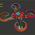 Red Four Rotor Drone With Blue Display And Modern Futuristic Design
