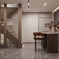 Modern Living and Dining Room Interior With Sofa Dining Table Artwork And Shelves