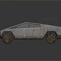 Rusty Futuristic Armored Car With Blue Roof And Roof Mounted Weapon