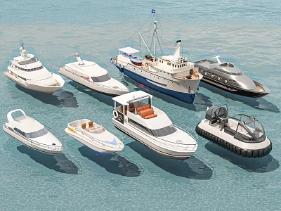 Multiple Luxury Yachts With Different Sizes And Designs Floating On Blue Water 3d model