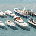 Multiple Luxury Yachts With Different Sizes And Designs Floating On Blue Water