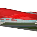 Red Modern Architectural Structure With Curved Design White Base And Green Ground 3d model