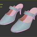 Light Blue High Heel Mule Shoes with Orange Lining and Sleek Design for Women's Fashion
