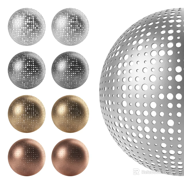 Metal Sphere Components Featuring Perforated Design and Silver Gold Copper Finishes 3d model 
