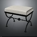 White Cushioned Stool With Black Wrought Iron Frame And Decorative Legs 3d model