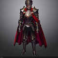 Man in Shiny Medieval Metal Armor With Red Cape And Ornate Helmet