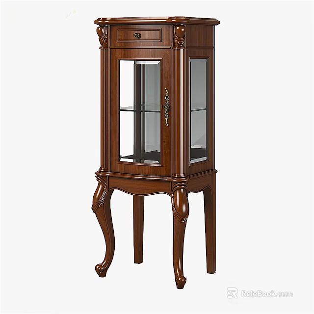 Elegant Traditional Wooden Cabinet With Glass Display Doors And Carved Legs 3d model 