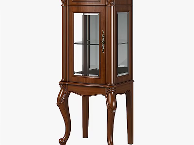 Elegant Traditional Wooden Cabinet With Glass Display Doors And Carved Legs 3d model