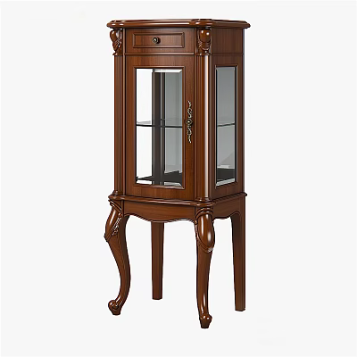 Elegant Traditional Wooden Cabinet With Glass Display Doors And Carved Legs 3d model