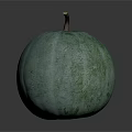Green Round Melon With Textured Surface And Brown Stem On Dark Background 3d model