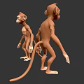 Detailed 3D Monkey Character Model With Front And Back View Renderings