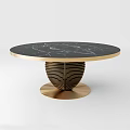 Modern Round Coffee Table With Marble Top And Gold Striped Metal Base Design