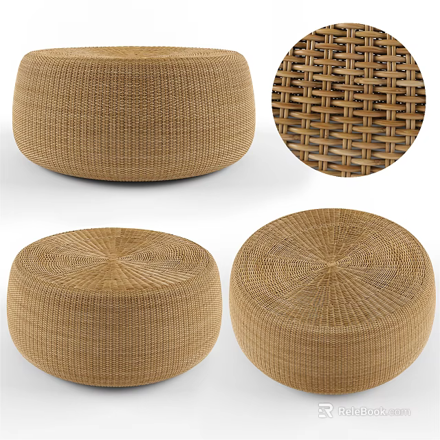 Woven Round Coffee Table With Natural Weave Texture And Detailed Surface Design 3d model 