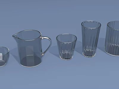 Transparent Glass Cups and Pitcher for Drinking with Various Shapes 3d model