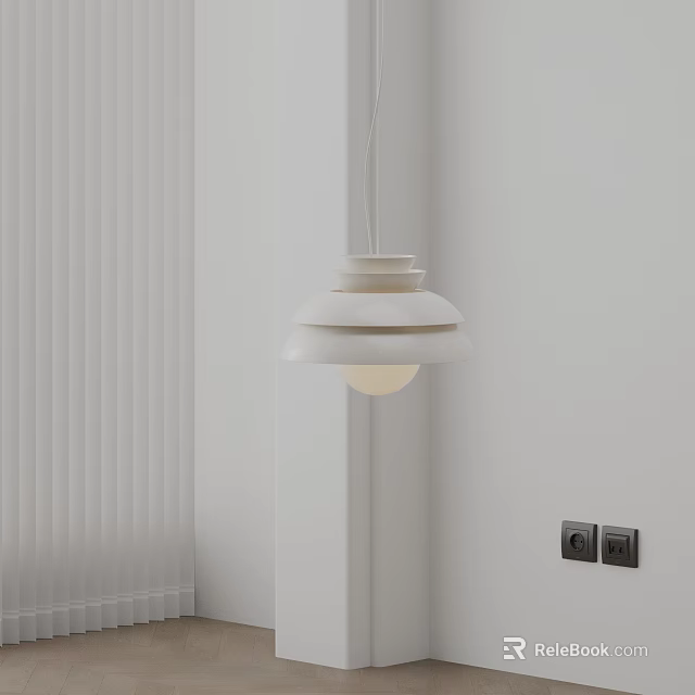 Minimalist White Pendant Light Hanging In Room With White Walls And Window Blinds 3d model 