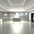 Modern Exhibition Hall With Starry Sky Backdrop Lighting Display Counters And Posters 3d model