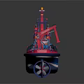 Detailed Wooden Boat Model With Red Blue Hull White Sections And Crane Lifebuoy