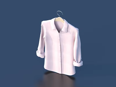 Light Pink Casual Collared Shirt with Rolled Up Cuffs Hanging on Hanger 3d model