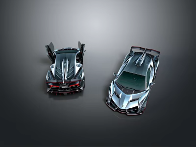 Silver And Black Sports Cars With Open Scissor Doors Rear Spoiler And Aerodynamic Design 3d model