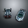 Silver And Black Sports Cars With Open Scissor Doors Rear Spoiler And Aerodynamic Design