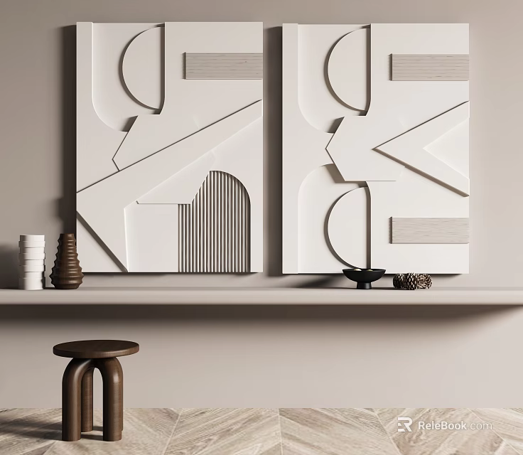 Modern 3D Geometric Wall Decor With Abstract Shapes And Double Panel Design 3d model