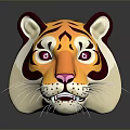Colorful Cartoon Tiger Head With Yellow Purple White Fur Whiskers Gray Background And Reflection
