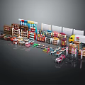 Varied Retail Store Components Featuring Shelves Product Displays Carts And Checkout Units