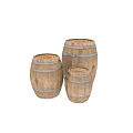 Rustic Wooden Barrels With Metal Hoops In Three Different Sizes 3d model