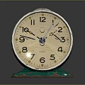 Vintage Green Alarm Clock With Cream Dial Numeral Markings And Rustic Base