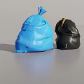 Blue And Black Plastic Trash Bags With Drawstring Closure On Gray Surface 3d model