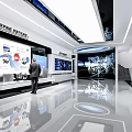 Modern Exhibition Hall Interior With Display Screens And Visitors Exploring Exhibits