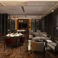 Luxurious Private Room Interior With Dining Table Sofa Modern Chandelier And Wooden Floor
