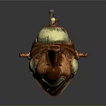 Copper Colored Steampunk Submarine Water Vehicle With Transparent Dome And Mechanical Propeller