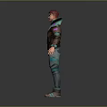 3D Character With Red Hair Brown Jacket Blue Accents Blue Pants Purple Green Detailed Shoes