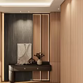 Modern Foyer Hallway With Wooden Walls Console Table And Art Decor