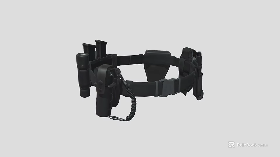 Black Tactical Utility Belt With Multiple Pouches And Equipment Holders 3d model 