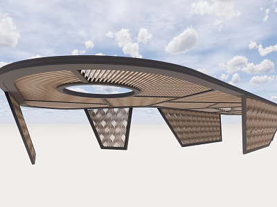 Modern Pergola Design With Curved Roof Wooden Lattice And Circular Opening Structure 3d model