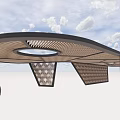 Modern Pergola Design With Curved Roof Wooden Lattice And Circular Opening Structure