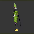 Green Armored Character With Horned Helmet Black Cape Yellow Boots Spotted Pattern 3D Model Design