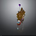 Wooden Cart With THE GREATEST JIMBOBO Sign Purple Flag Star Decorations And Red Small Car