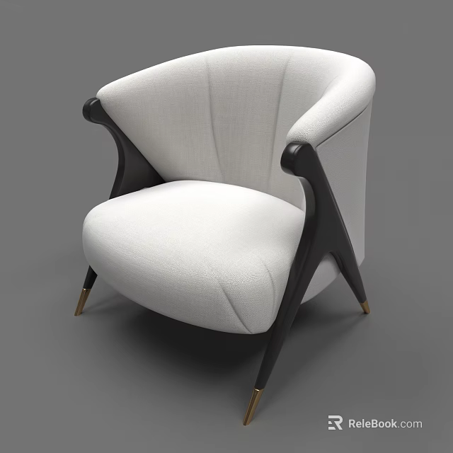 Modern Single Sofa With White Upholstery Black Wooden Arms And Golden Legs 3d model 