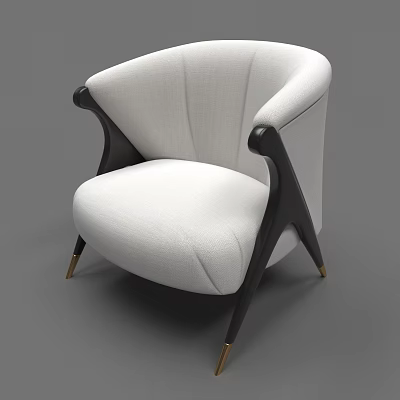 Modern Single Sofa With White Upholstery Black Wooden Arms And Golden Legs 3d model